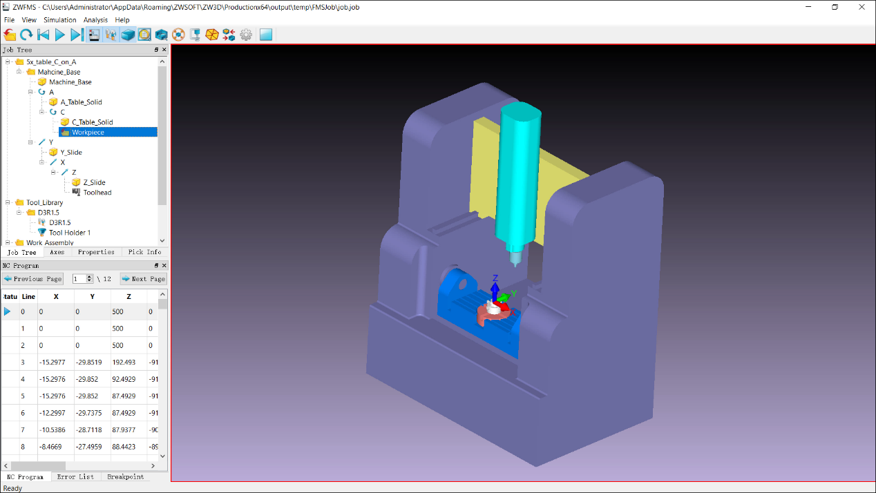 Figure 3. Full Machine Simulation to simulate the actual machining process